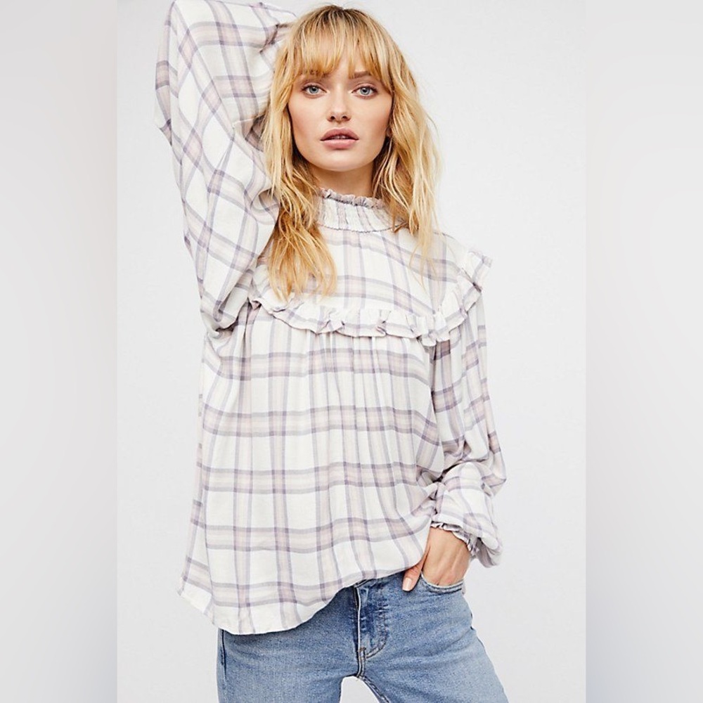 FREE PEOPLE CHARLIE RUFFLE PLAID TOP - Medium